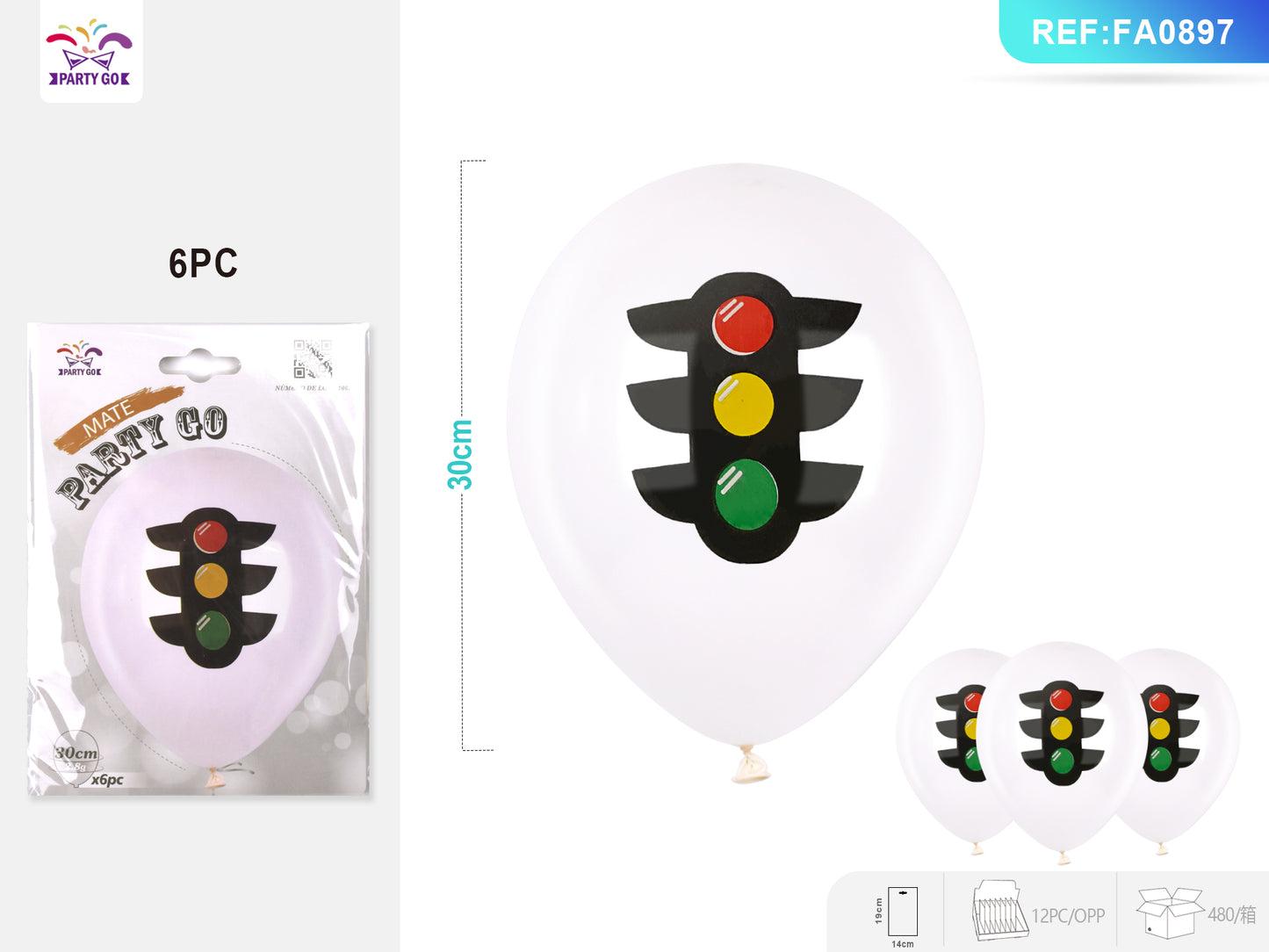 Balão de semáforo branco fosco 6 unidades