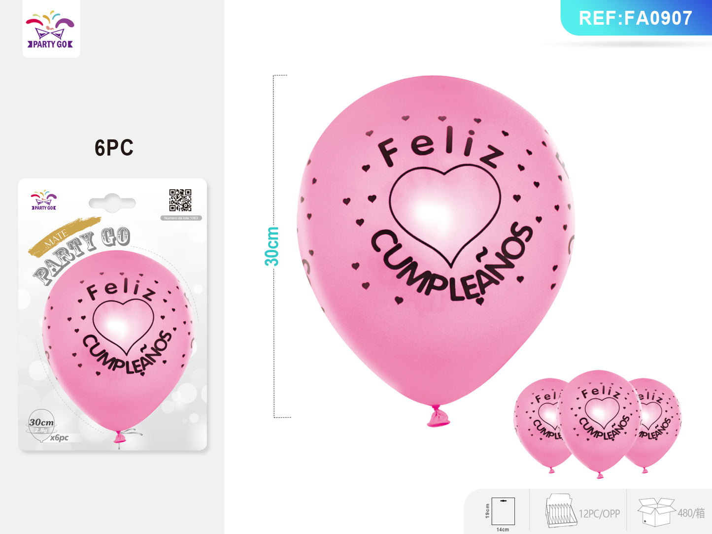 Globo Rosa Mate Estampado De《Feliz Cumplea?Os》Letra Negra 6Pcs