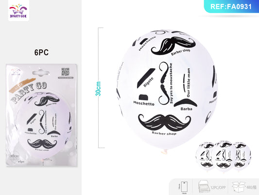 Impressão de bigode de balão branco fosco 6 unidades