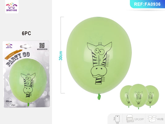 Balão com estampa de zebra verde fosco 6 unidades