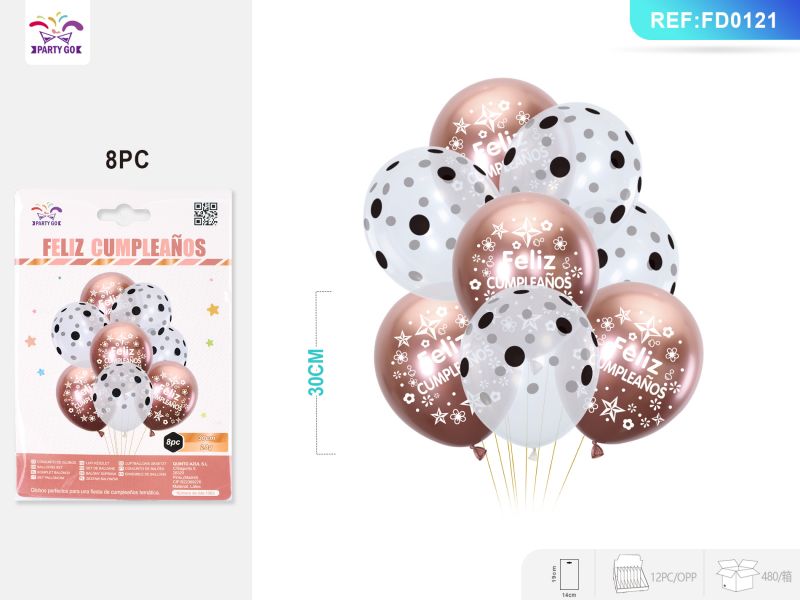 Conjunto de balão metálico ouro rosa e balão transparente com impressão 2.8G 8Pc