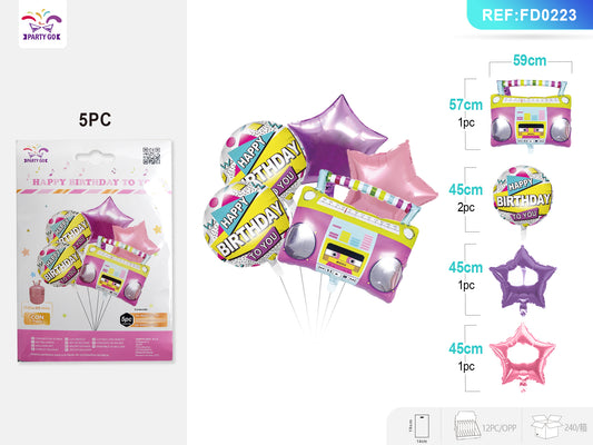 5件套收音机铝膜气球59*57Cm