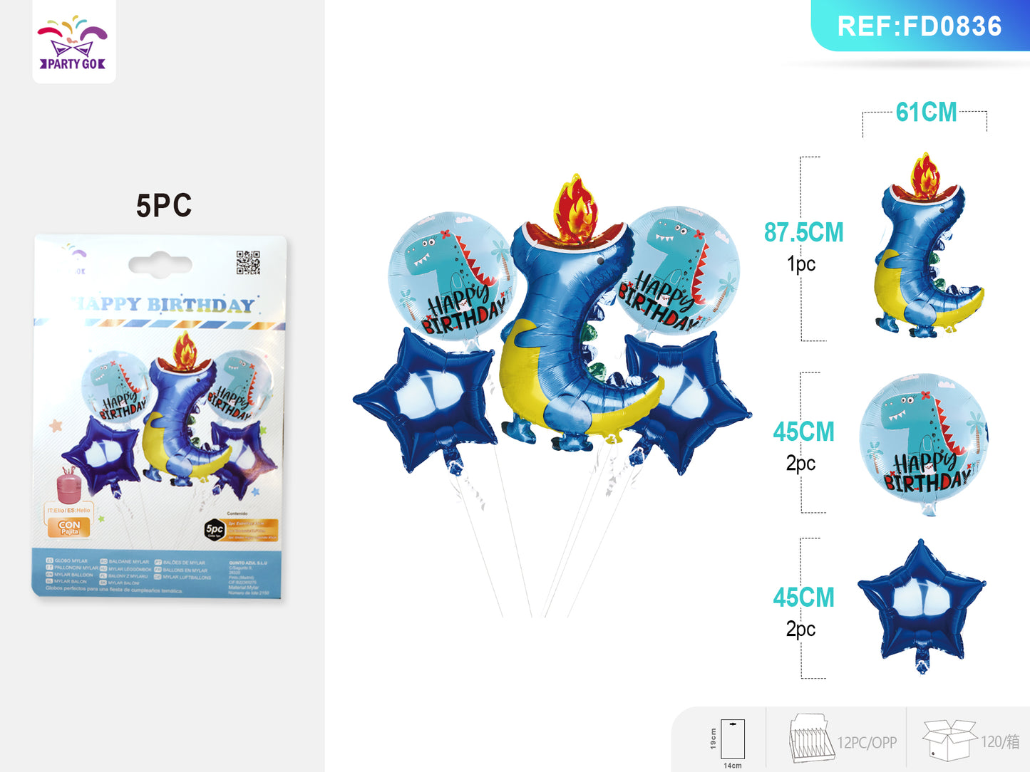 Globo Mylar De Charizard Azul 5Pcs