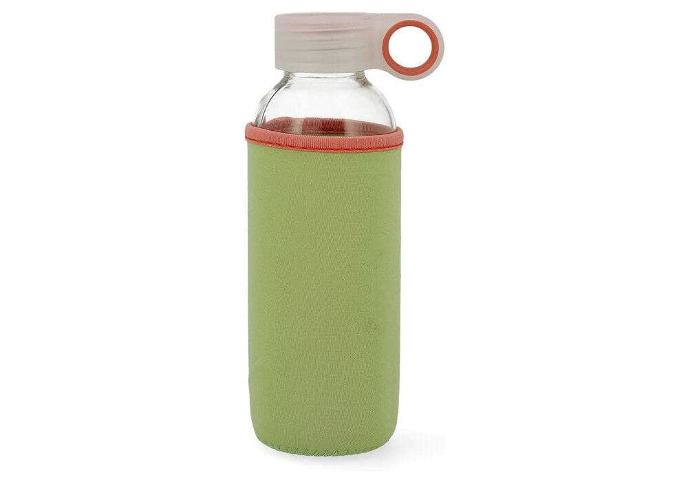 Botella de Agua Vidrio con Funda Neopreno Tapón con Asa 400ml Quid