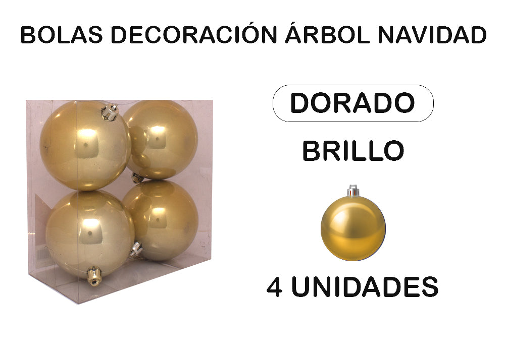 4 Bolas Dorado brillo decoración árbol navidad