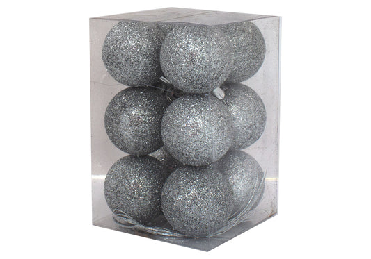12 bolas de prata fosca com decoração de árvore de Natal com padrão de brilho