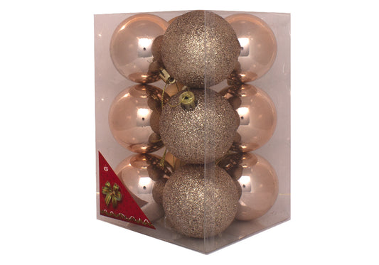 12 bolas mistas rosa claro fosco com padrão e decoração de árvore de Natal brilhante