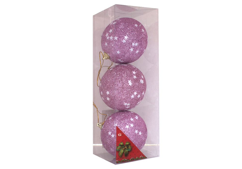 3 Bolas Rosas con patrón decoración para árbol navidad