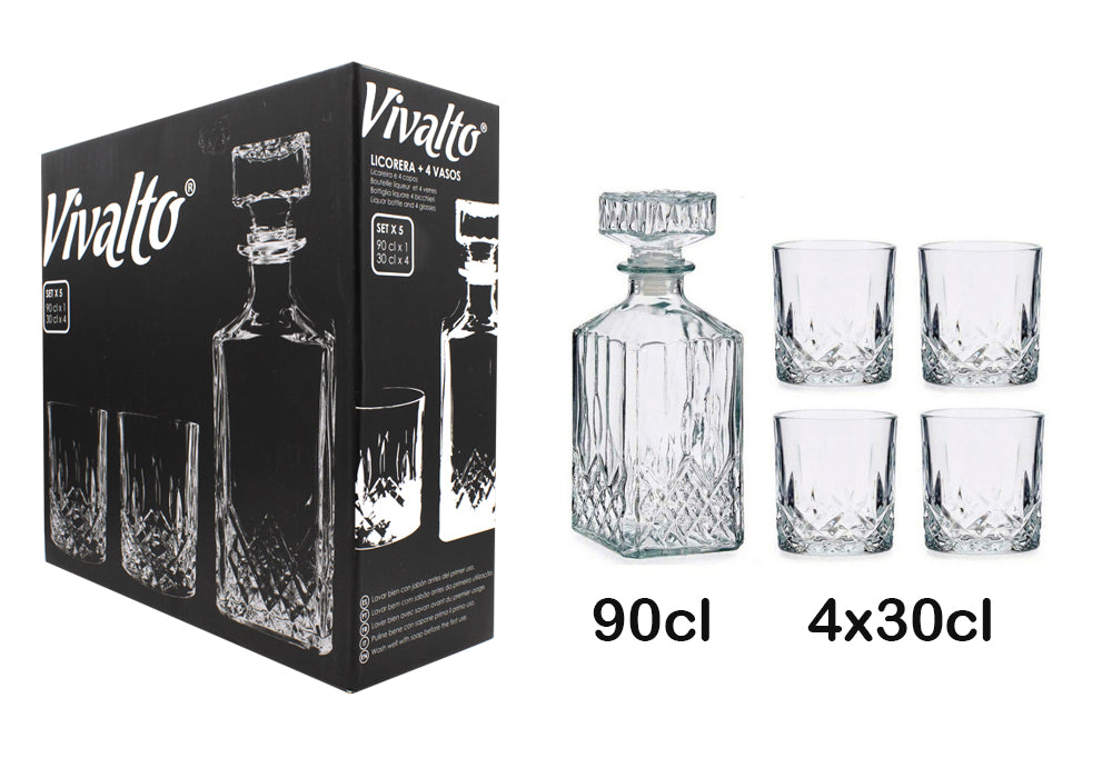 Conjunto decanter 90cl + 4 copos de cristal30cl