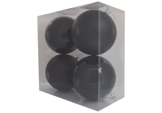 4 Bolas Negro mate y brillo 12cm decoración árbol navidad