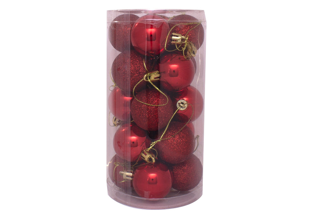 20 Bolas Rojas mate con patrón y brillo 4cm decoración árbol navidad