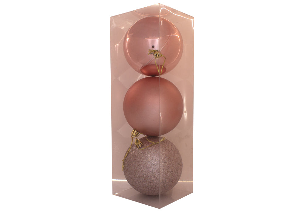 3 bolas rosa fosco, fosco com padrão e decoração de árvore de Natal brilhante