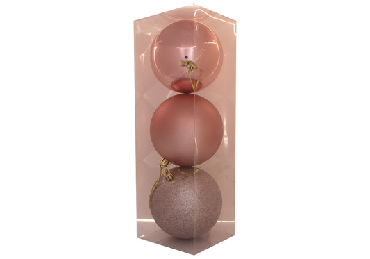 3 bolas rosa fosco, fosco com padrão e decoração de árvore de Natal brilhante