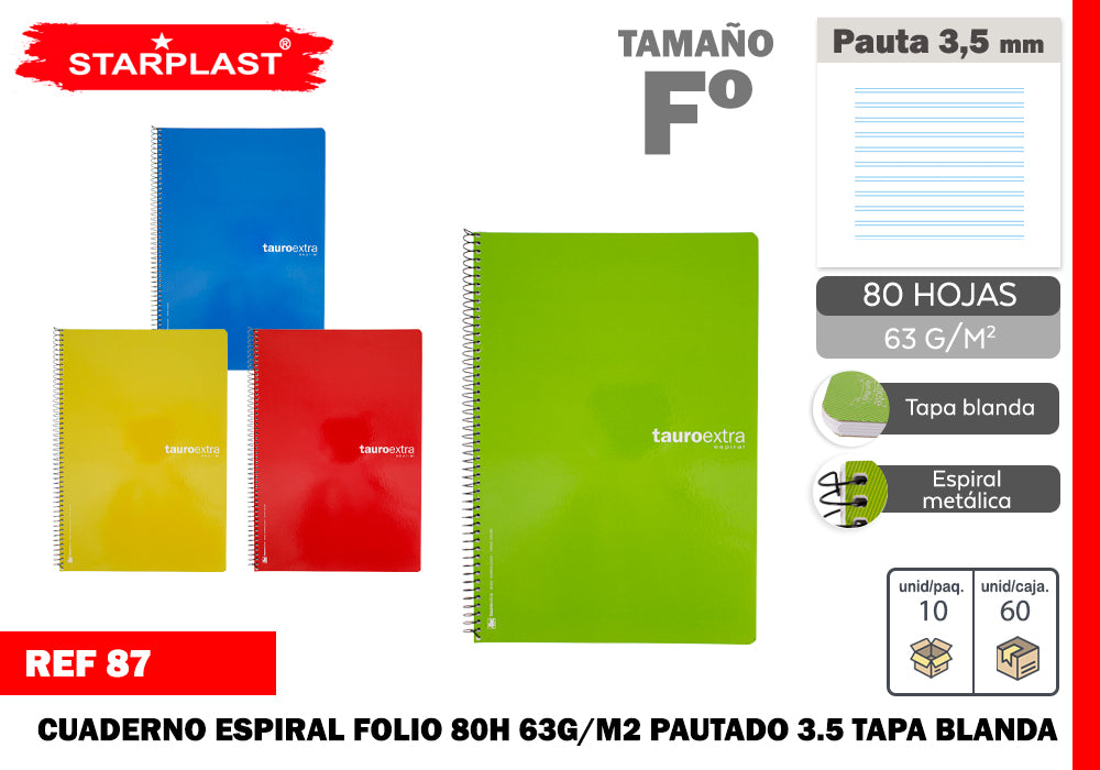 Caderno Espiral Fólio 80H 63G/M2 Governado 3.5 Capa Mole