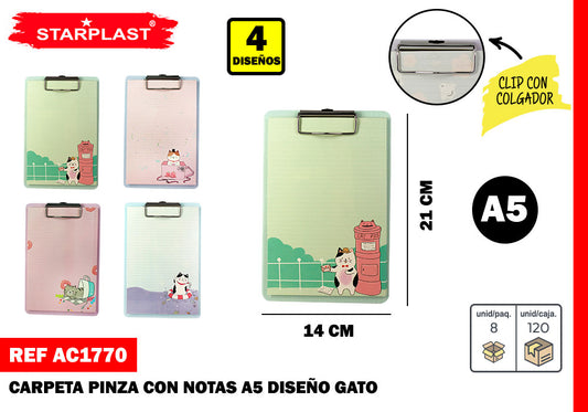 Portapapeles Con Clip A5 Diseño Gatos