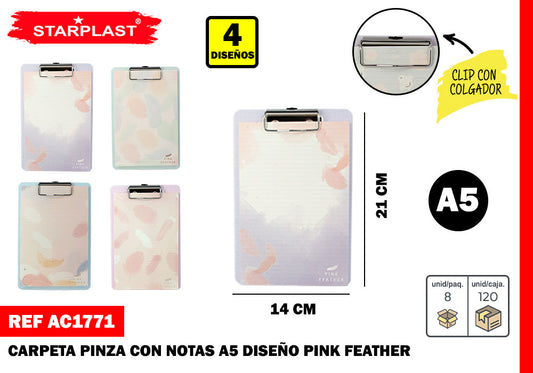 Portapapeles Con Clip A5 Diseño Plumas