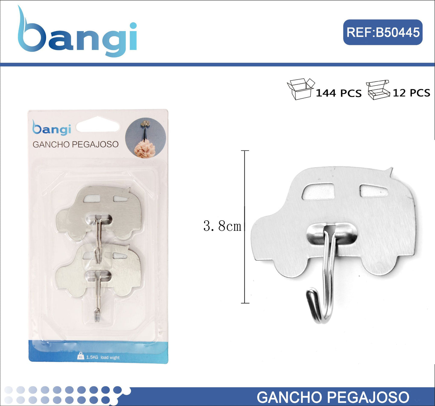 Gancho acero con adhesivo (1.5kg max.) 2pcs