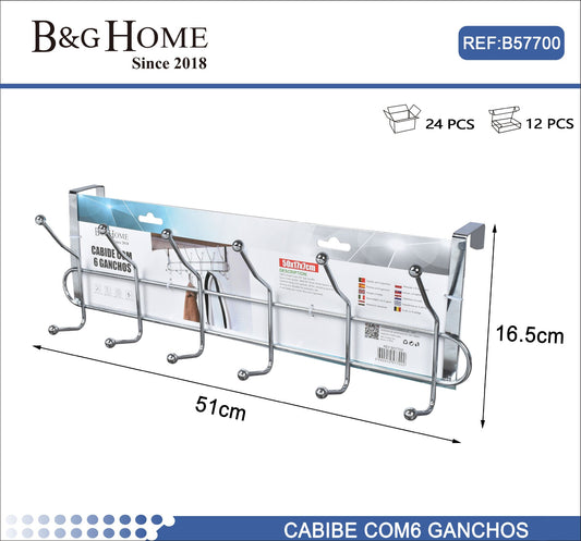 Cabide de porta em aço (6 ganchos)