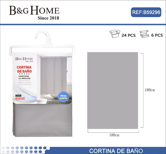 Cortina de baño 180x180cm gris (con 12 anillas)