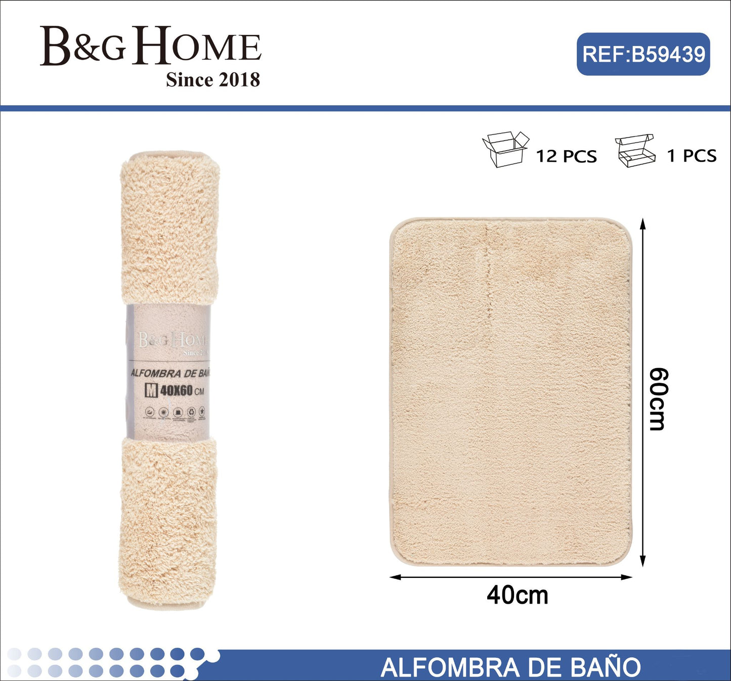 Alfombra de baño 40x60cm Beige