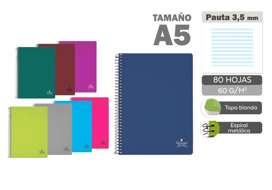 Cuaderno Espiral A5 80H 60G/M2 Pauta 3,5 Tapa Normal