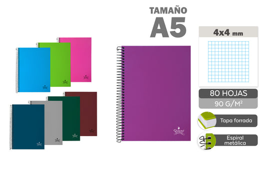 Cuaderno Espiral A4 80H 90G/M2 Cuadros 4X4Mm Tapa Forrada