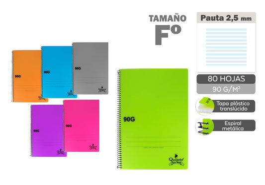 Cuaderno Espiral Folio 80H 90G/M2 Pautado 2.5 Tapa Plástico