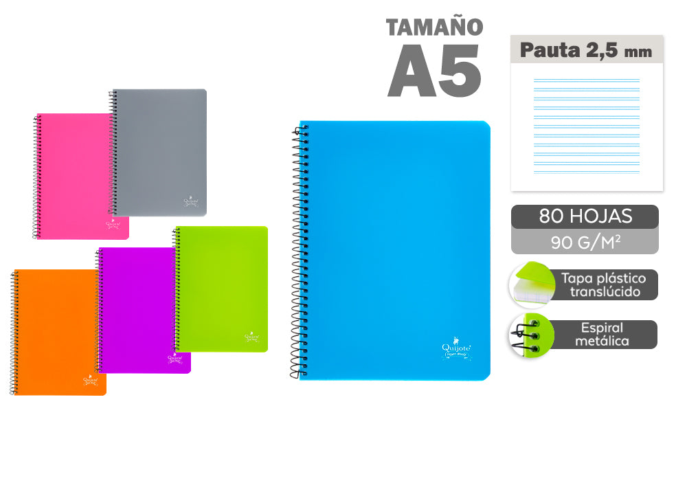 Cuaderno Espiral A5 80H 90G/M2 Líneas Tapa Plástico