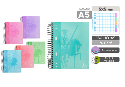 Cuaderno Espiral A5 160H 70G/M2 Cuadros 5X5Mm Tapa Forrada