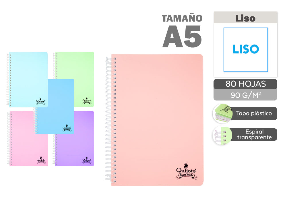 Tampa plástica lisa flexível do caderno espiral A5 80H 90G/M2