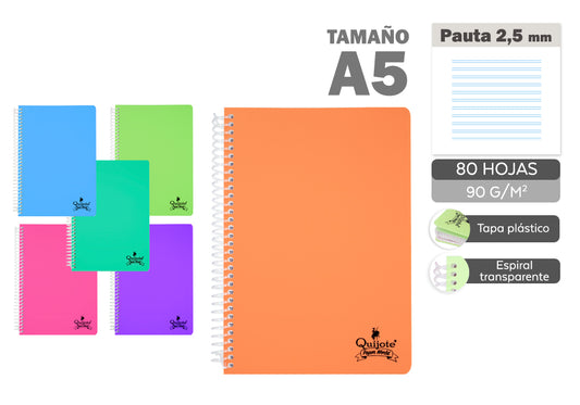 Cuaderno Espiral Flexible A5 80H 90G/M2 Pautado 2.5 Tapa Plástico