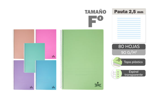 Cuaderno Espiral Flexible Folio 80H 90G/M2 Pautado 2.5  Tapa Plástico