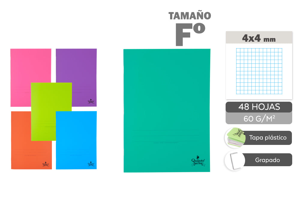 Cuaderno Grapado Folio 48H 60G/M2 Cuadros 4X4Mm Tapa Plástico