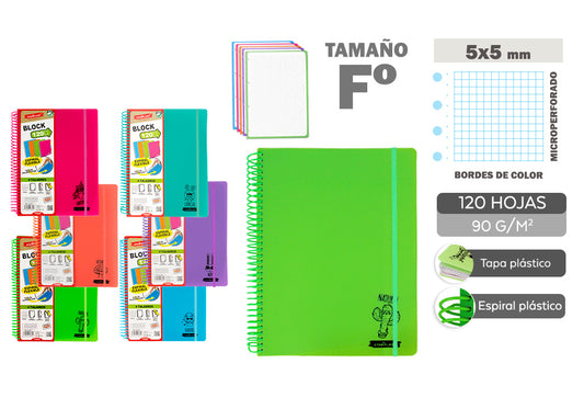 Cuaderno Espiral Flexible A4 120H Cuadros 5X5Mm Tapa Plástico