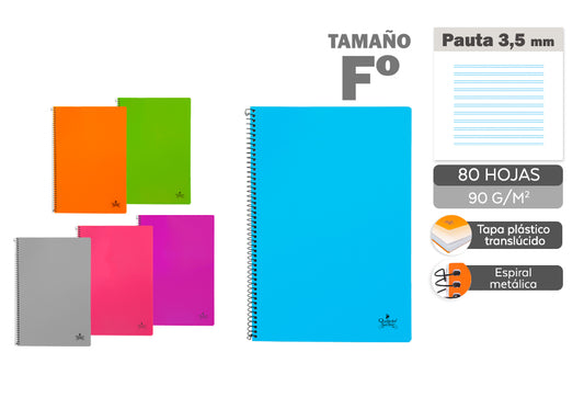 Cuadernos Tapa Plástico A4 80H 90Gr Pauta 3.5