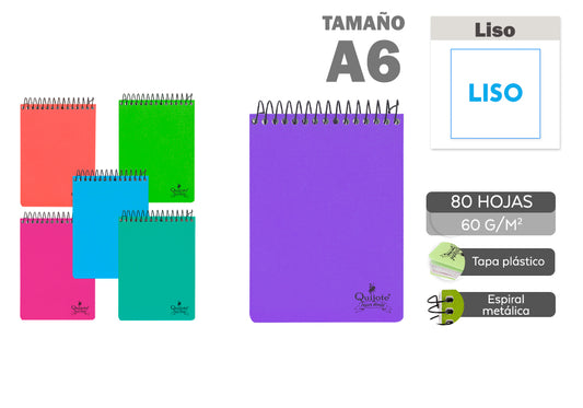 Libreta T/P A6 80H 60G Espiral Arriba Liso 6 Colores  Fluor