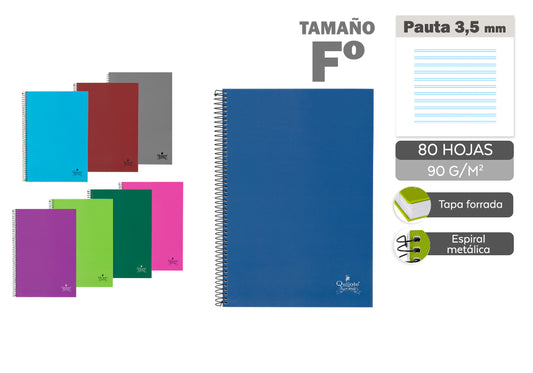 Cuaderno Espiral Fº 80H 90G/M2 Pauta 3.5 Tapa Forrada