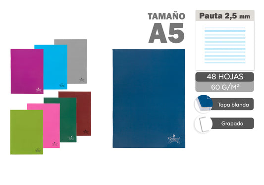 Eu-Cuaderno Grapa  A5 48H 60G 2 Rayas 2.5