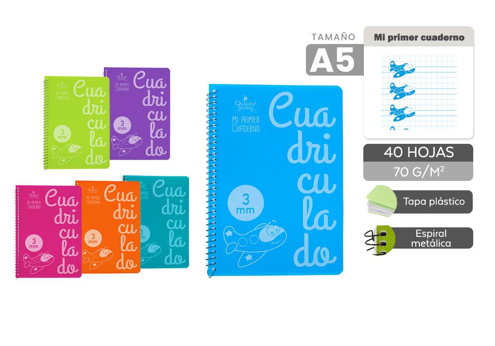 Cuaderno T/P A5 40H 70G Cuadro Via 3Mm