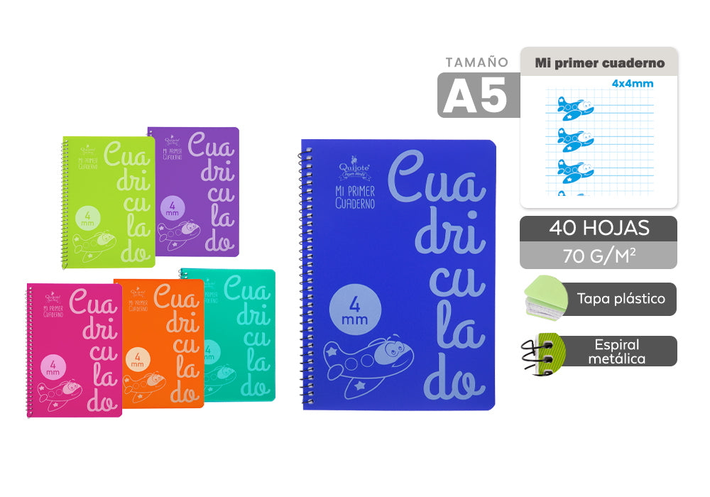 Cuaderno T/P A5 40H 70G Cuadro Via 4Mm