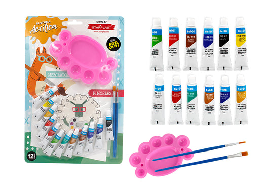 Set Pintura Acrílica Con Pinceles Y Mezclador 12U