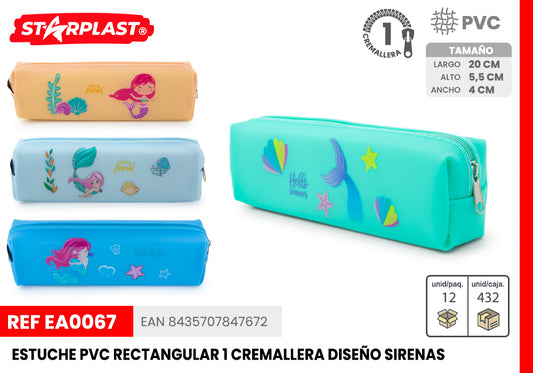 Estuche Pvc Rectangular 1Cremallera Diseno Sirenas