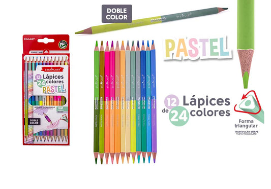 Lápis Pastel Ponta Dupla 12U = 24 Cores