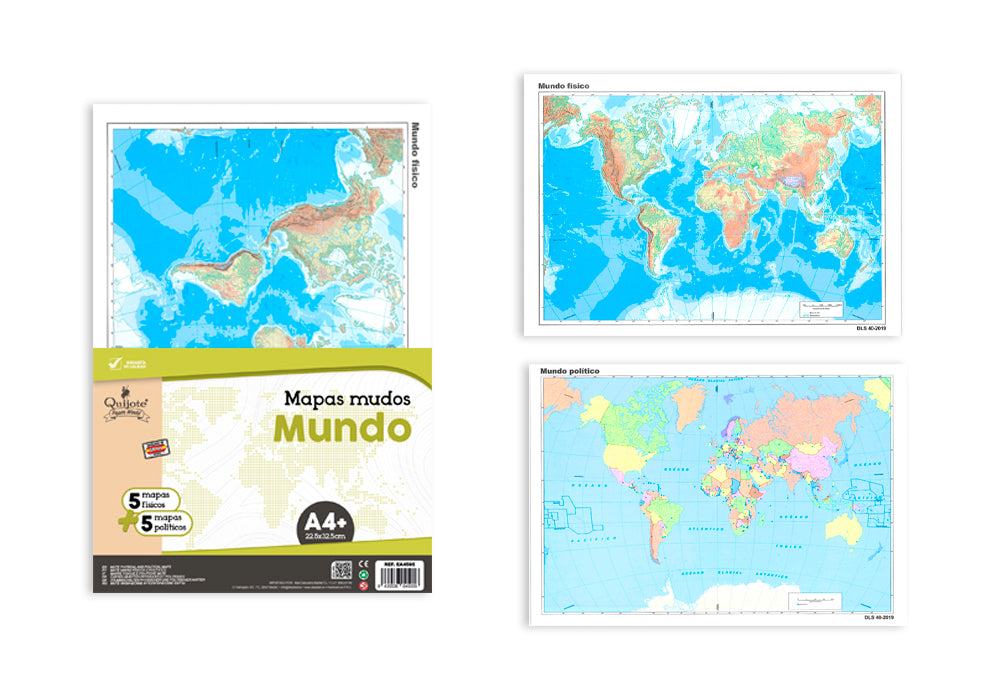 Mapas Mundiais Silenciosos A4 225X325Mm Físico Político 10U