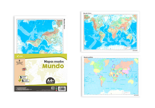 Mapas Mudos Mundo A4 225X325Mm Físico  Político 10U