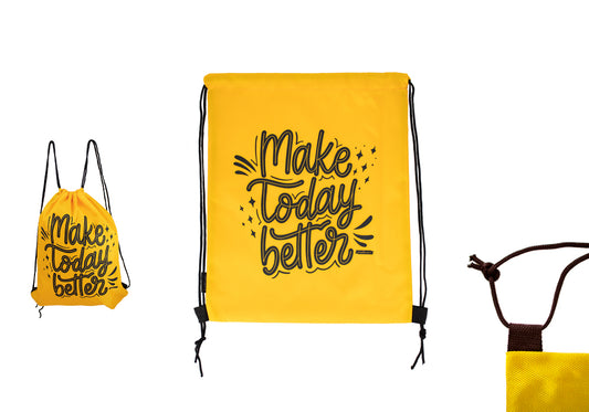 Mochila De Cuerdas Con Frase Amarillo