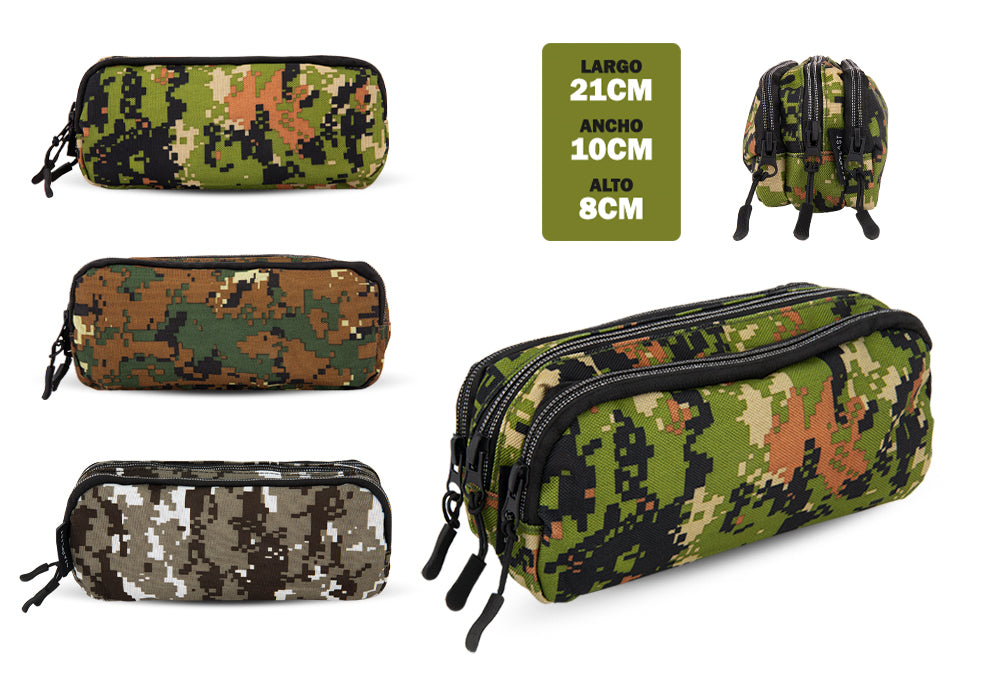 Estuche 3 Cremalleras Diseño Camuflaje