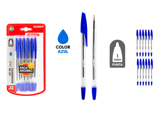 Set Bolígrafos Básicos 12U Color Azul
