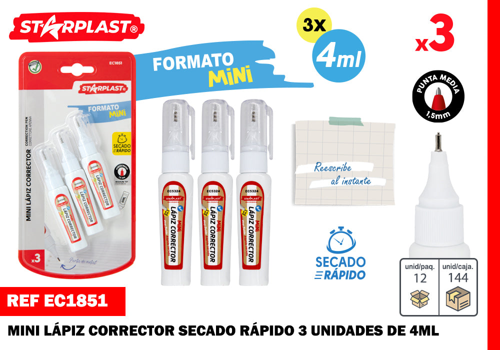 Mini Lápiz Corrector 4Ml 3U