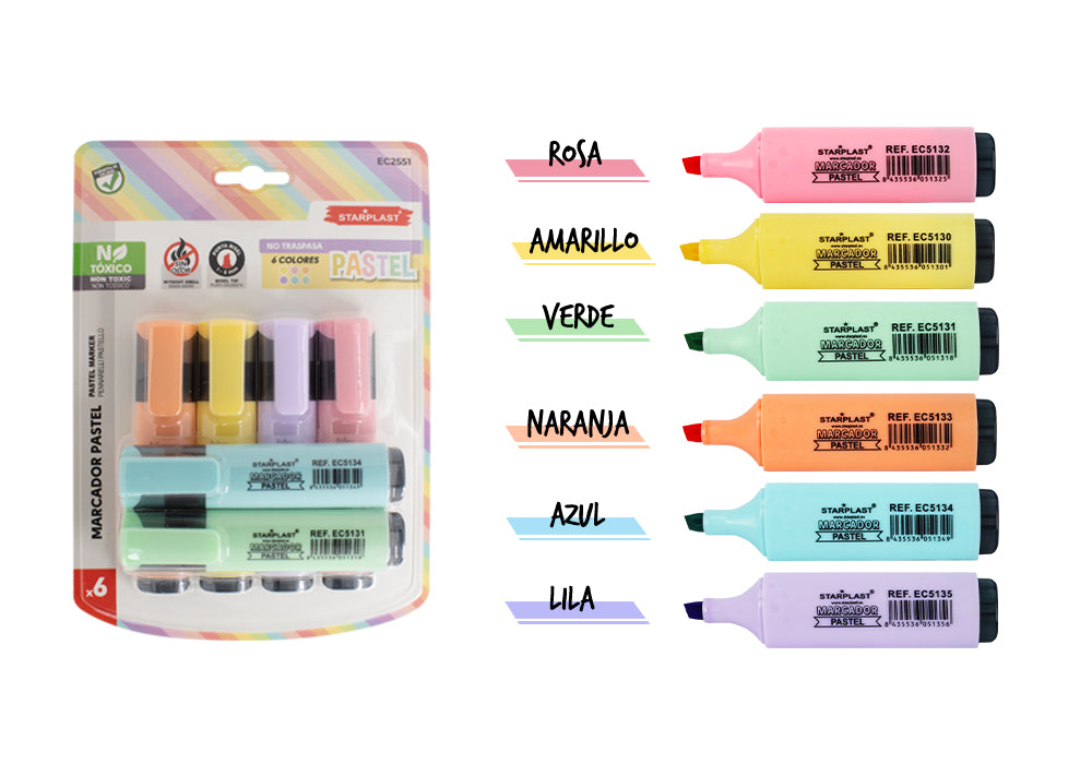 Set De 6 Marcadores Colores Pastel